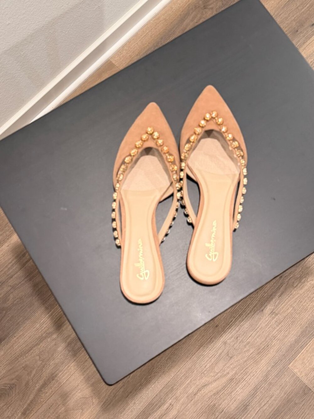 Anthropologie Guilhermina Embellished Pointed Toe Slides Mules Suede US 9/EUR 40 - Picture 2 of 6